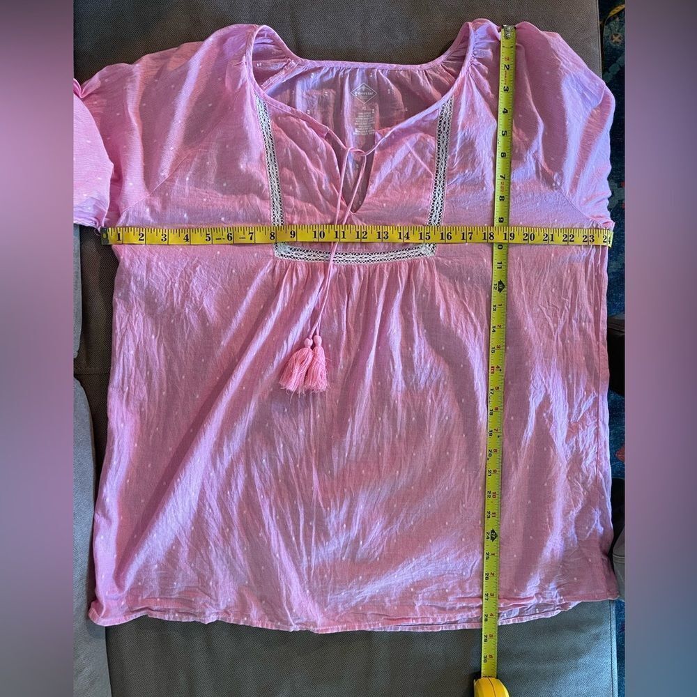 St‎ John’s Bay 100% cotton pink w/ white lace trim long  sleeve sz XL w tassels - Picture 6 of 6